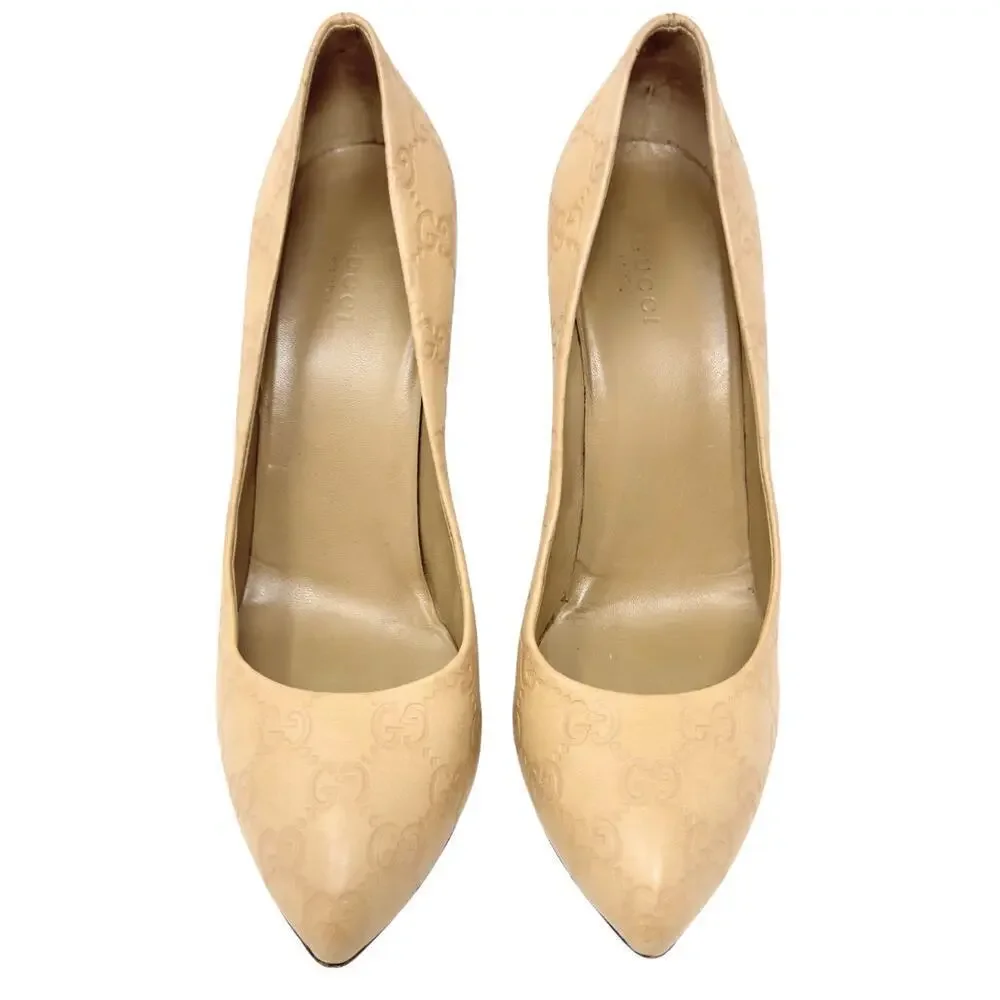 Gucci GG Logo Heels Nude Guccissima Supreme Pumps White Gold Tone Shoes EU 39